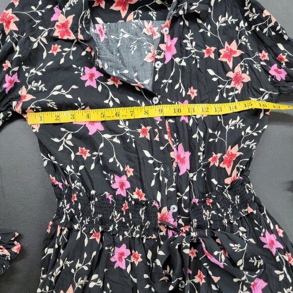 Free People Lighten Up Mini Dress Black Floral Long Sleeve Boho Size Small Fairy - Picture 8 of 10